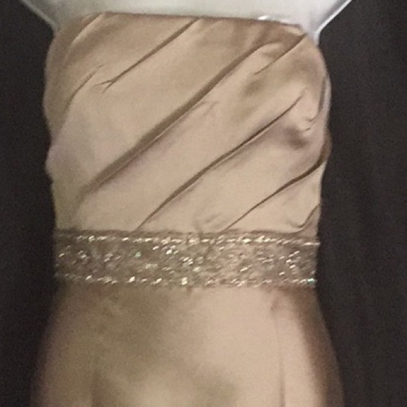 ⭐️⭐️HOST PICK⭐️⭐️⬇️Price Drop⬇️NWOT Strapless tan/gold evening sheath dress - Picture 2 of 4